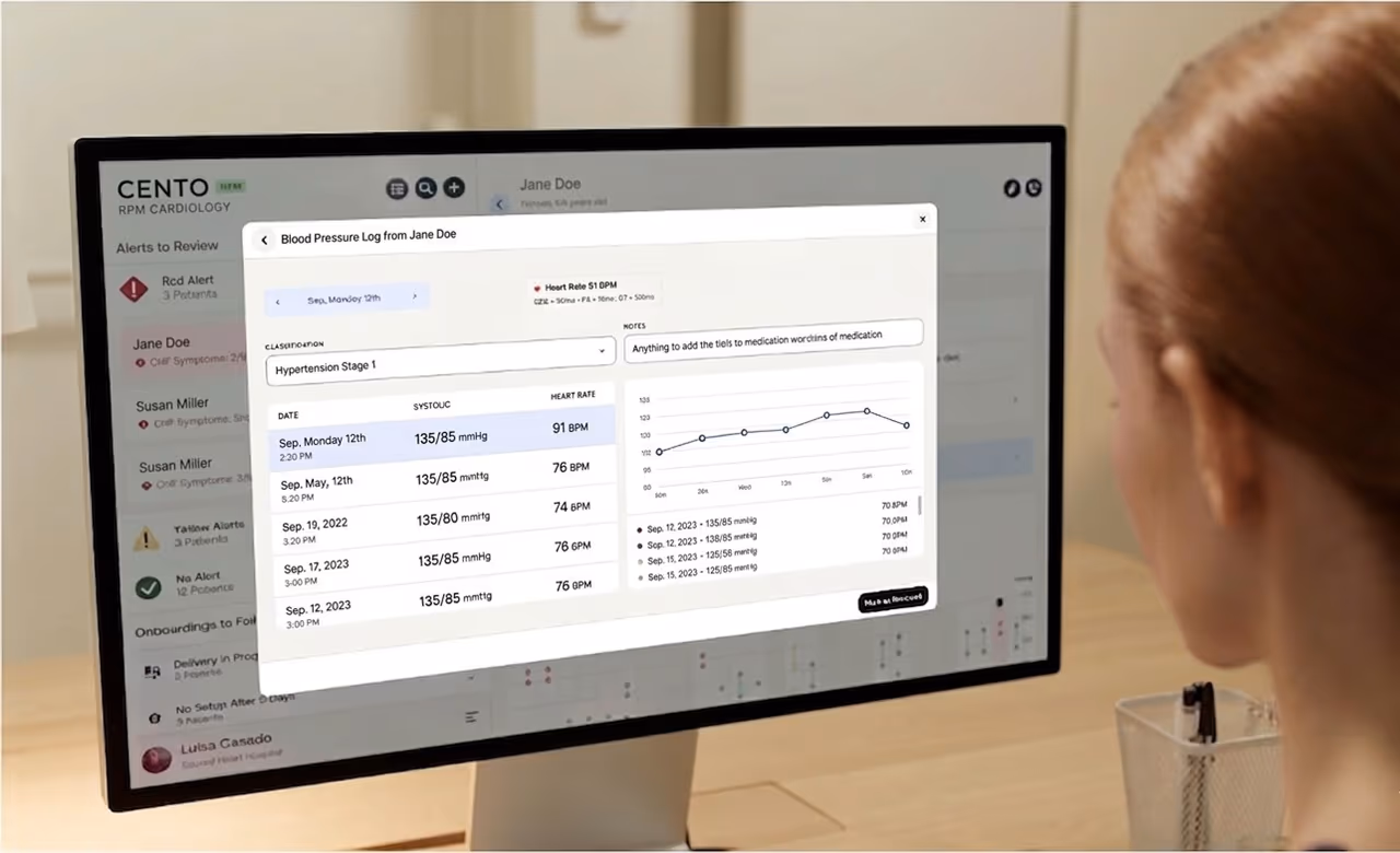 A clinician reviewing a BP Check-Up on a desktop screen